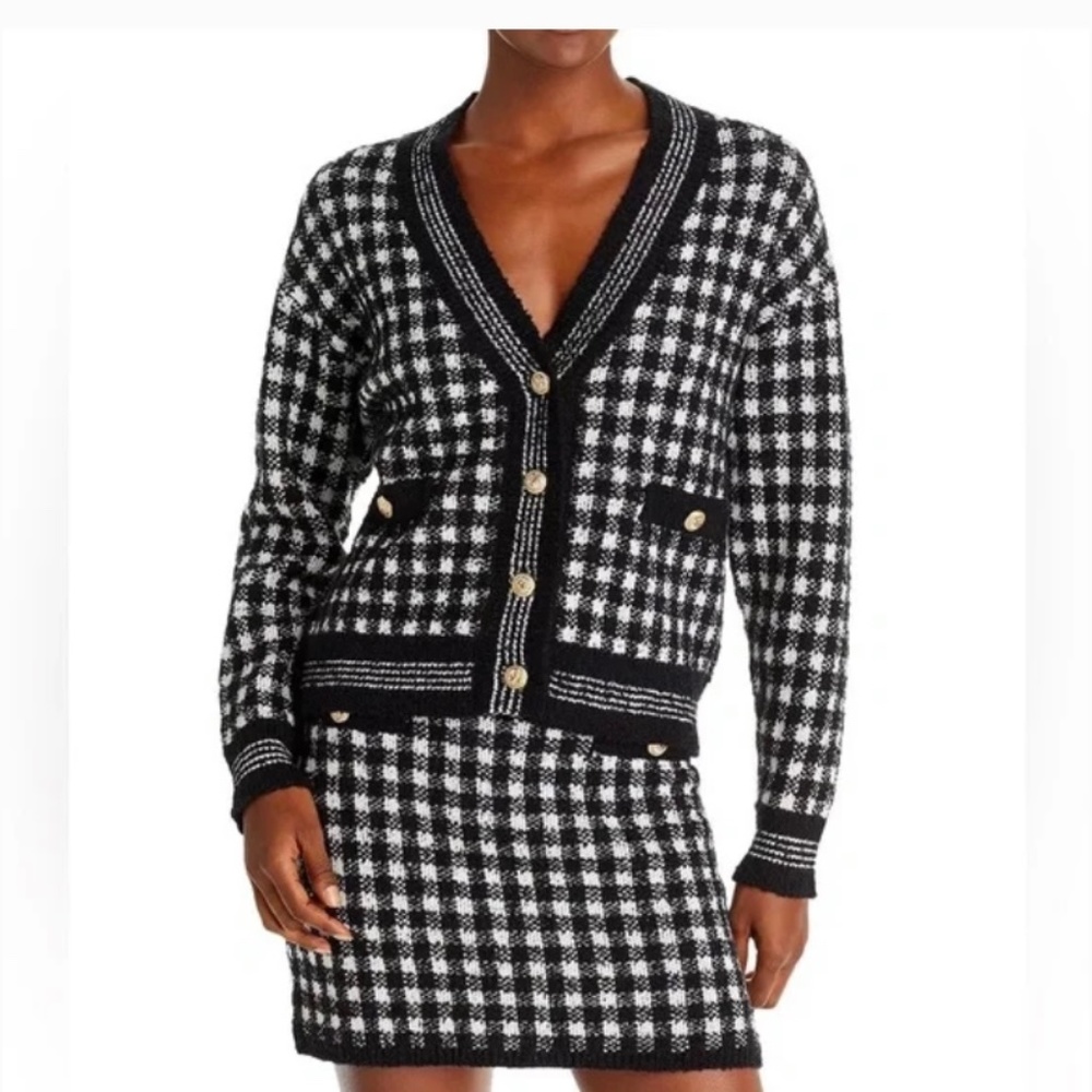 Aqua checkered black and white cardigan
